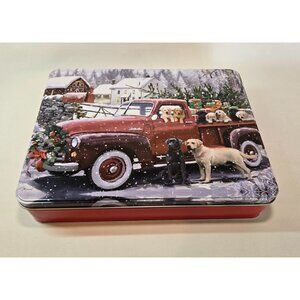 Christmas Keepsake Tin Box Puzzle 300 Piece Red Pickup Labrador Pups Country